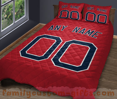 Custom Quilt Sets Boston Jersey Personalized Baseball Premium Quilt Bedding for Boys Girls Men Women
